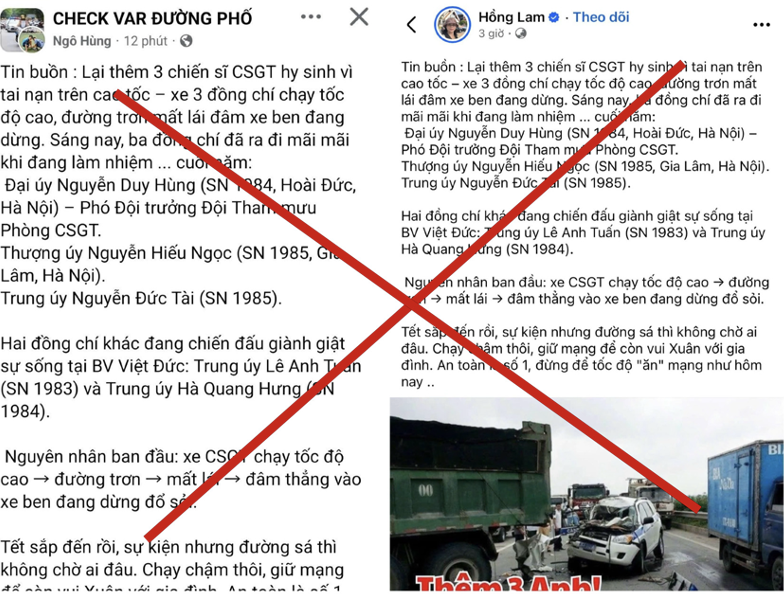 Thông tin sai sự thật đăng tải trên mạng xã hội. Ảnh: CACC.