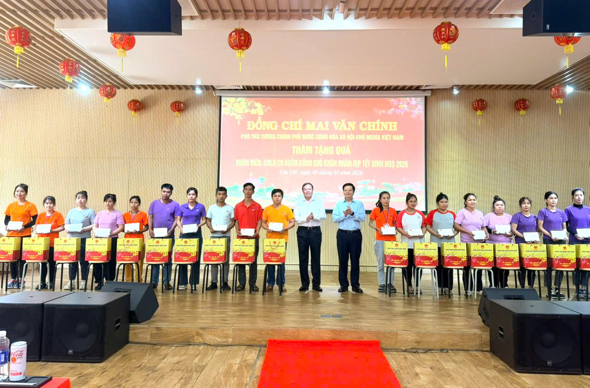 Phó Thủ tướng Mai Văn Chính tặng quà tết cho công nhân. Ảnh: Lê Tâm.