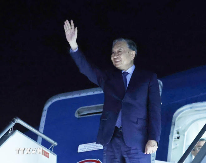 Tổng Bí thư Tô Lâm rời Phnom Penh về nước. (Ảnh: Thống Nhất/TTXVN).