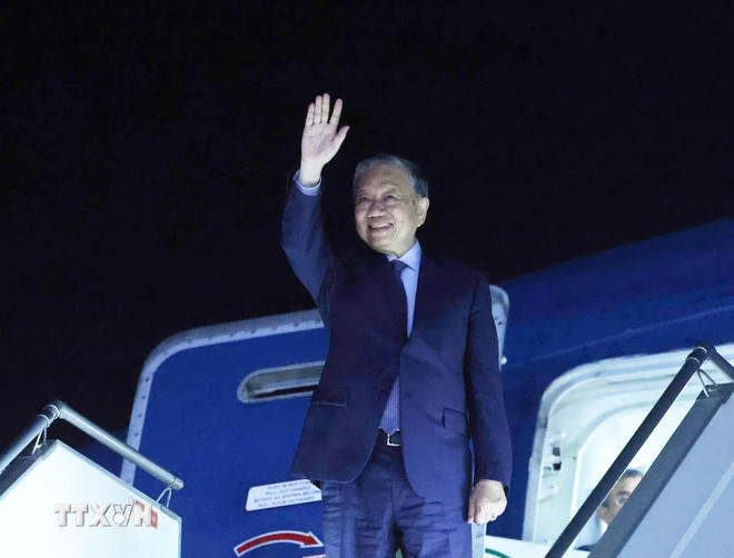 Tổng Bí thư Tô Lâm rời Phnom Penh về nước. (Ảnh: Thống Nhất/TTXVN).