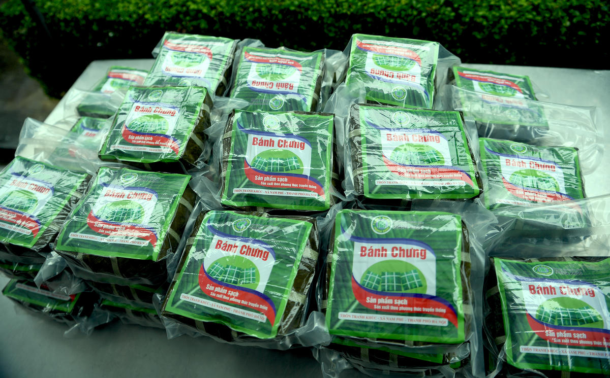 Mỗi chiếc bánh chưng được làm từ những đôi bàn tay người thợ làng Tranh Khúc không chỉ là sản phẩm hàng hóa. Mà ở đó, còn gói trọn cái tâm của người làm nghề. Ảnh: Phạm Sỹ.
