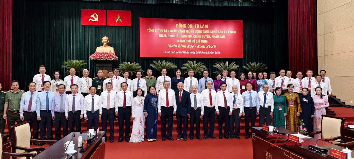 Trước đó, Tổng Bí thư Tô Lâm cùng Đoàn Công tác Trung ương chúc Tết Đảng bộ, chính quyền và nhân dân TP Hồ Chí Minh vào ngày 9/2. Ảnh: Hồng Phúc.