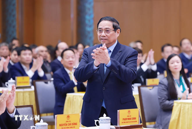 Thủ tướng Phạm Minh Chính dự phát động hai phong trào thi đua. (Ảnh: Dương Giang/TTXVN).