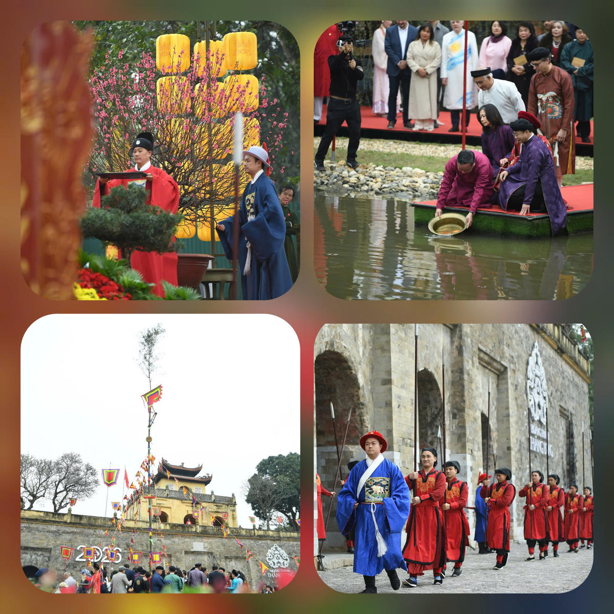 Lễ Tống cựu nghinh tân (tiễn cũ, đón mới) là một nét đẹp văn hoá truyền thống độc đáo. Trong đó: lễ Tiến lịch; lễ thả cá chép tiễn ông Công, ông Táo về trời; lễ dựng Nêu và lễ đổi gác tại cổng Đoan Môn là bốn nghi lễ quan trọng. Ảnh: Phạm Sỹ.
