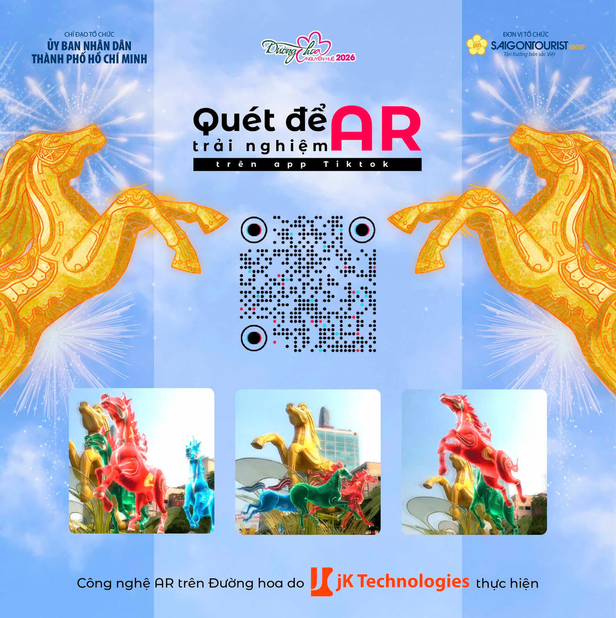 Chỉ cần quét mã QR hoặc xem clip trên tiktok có sử dụng ứng dụng và nhấn vào “Thử hiệu ứng AR” có thể quay được hình ảnh ba linh vật Đường hoa 2026.. 