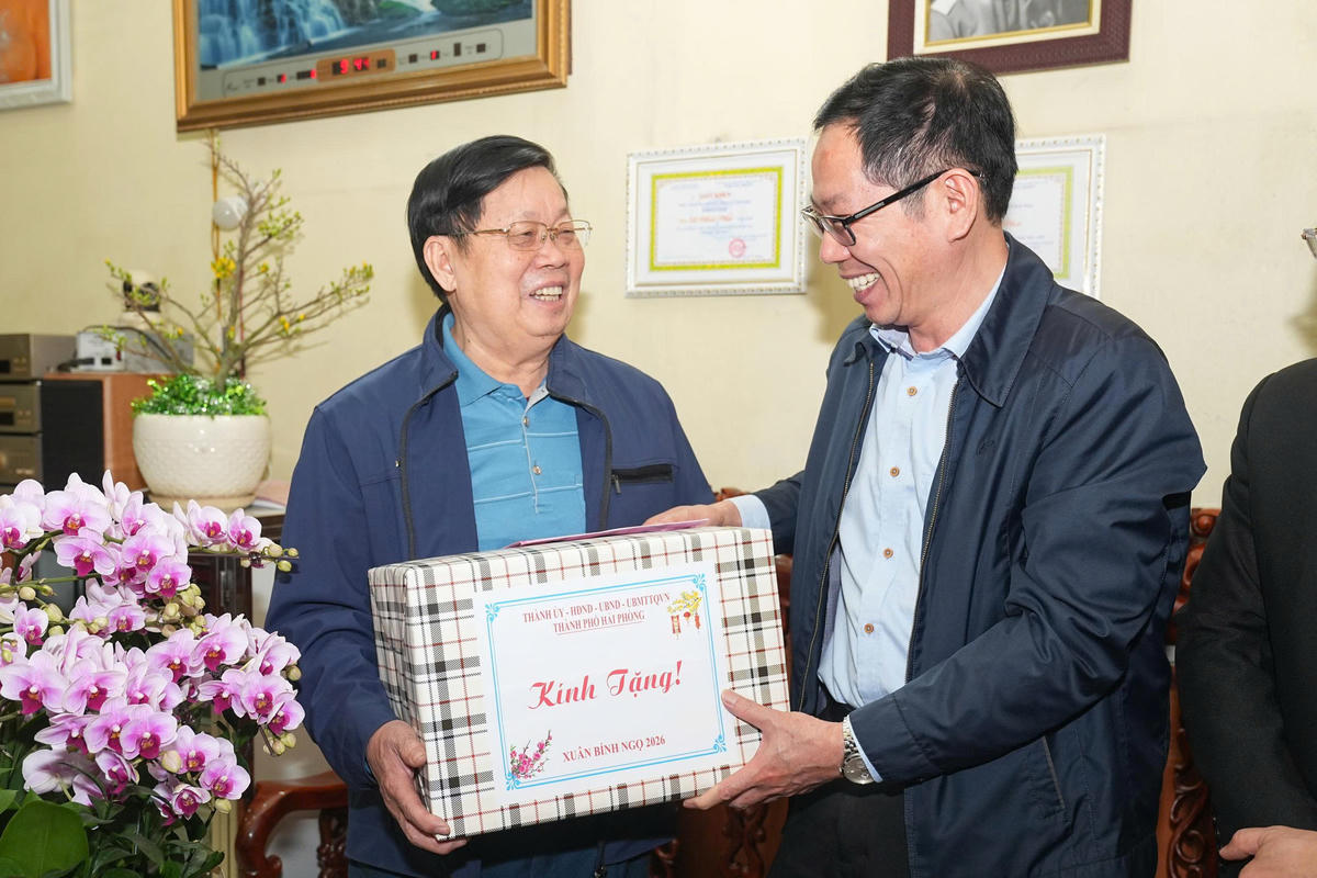 Phó Chủ tịch UBND thành phố Vũ Tiến Phụng thăm, tặng quà các gia đình chính sách phường Thủy Nguyên. Ảnh: ĐT.&nbsp;