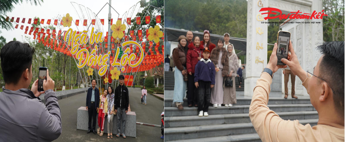 Ngoài hoạt động dâng hương, nhiều du khách cũng lưu lại những bức ảnh kỷ niệm trong ngày đầu năm mới tại khu di tích.