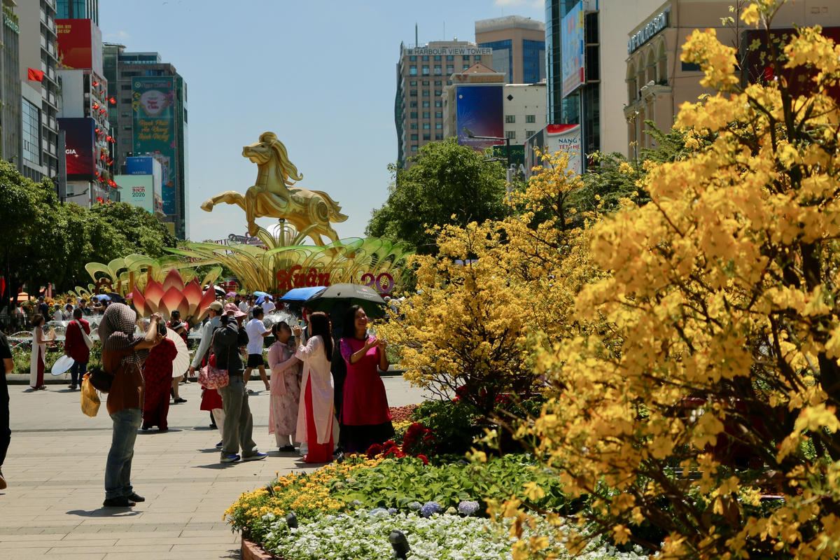 Đông đảo du khách trong và ngoài nước check in tại Đường hoa Thành phố Tết Bính Ngọ 2026. Ảnh: H.P
