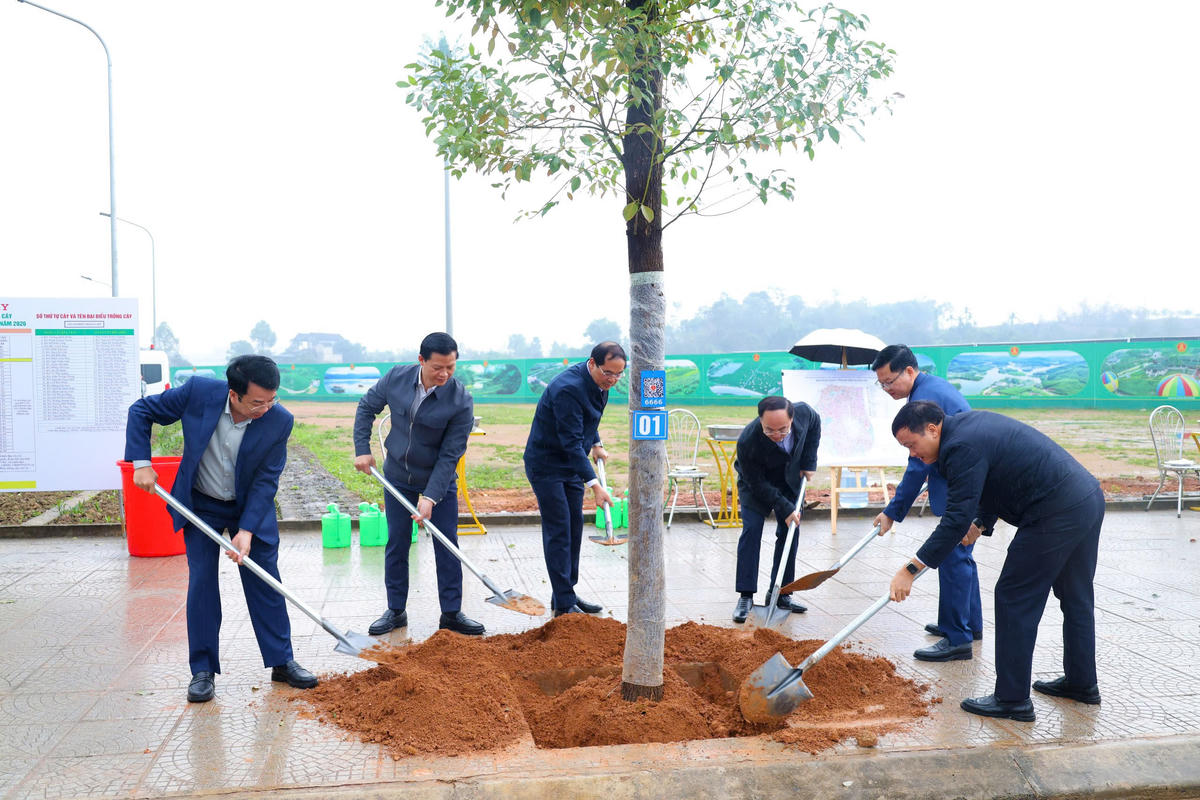 Các đại biểu tham gia trồng cây. Ảnh: Thành Chung.