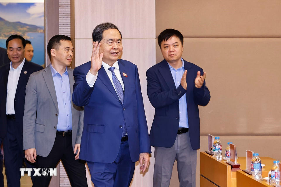 Chủ tịch Quốc hội Trần Thanh Mẫn thăm, chúc Tết, giao nhiệm vụ cho Kiểm toán Nhà nước. (Ảnh: Doãn Tấn/TTXVN)