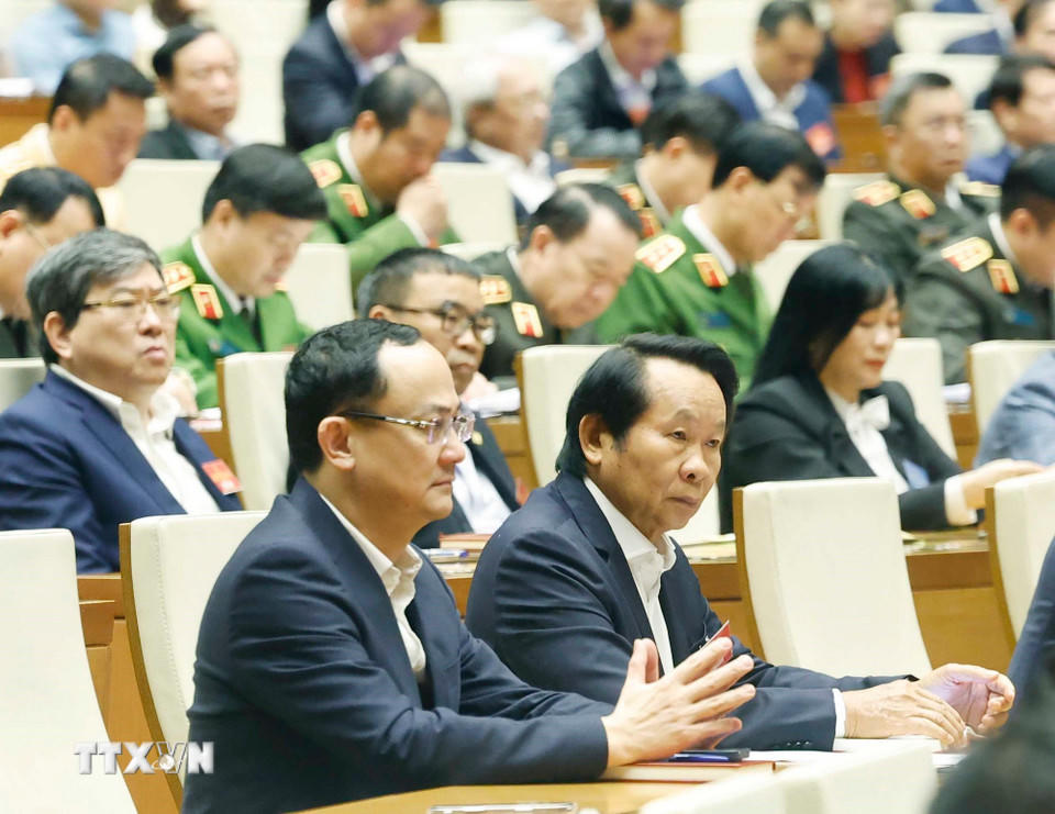 Các đại biểu tham dự hội nghị tại điểm cầu chính Hội trường Diên Hồng. (Ảnh: Thống Nhất/TTXVN).