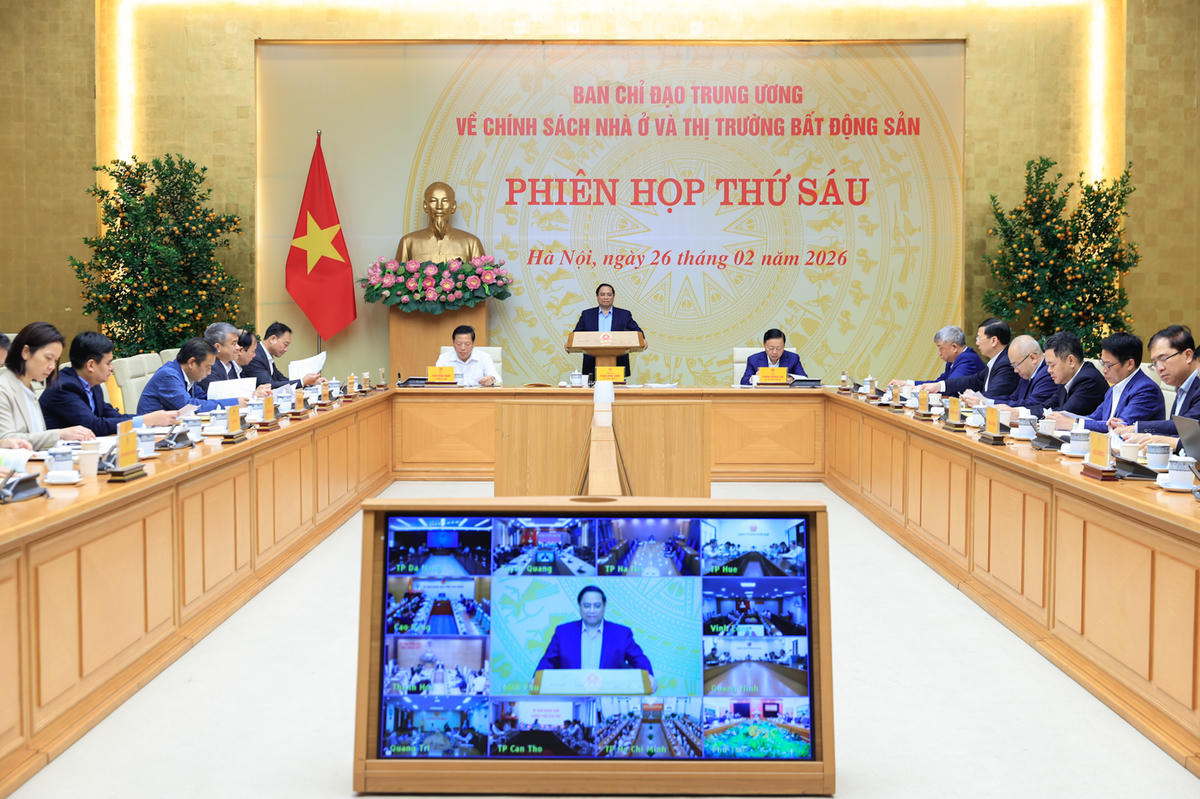 Thủ tướng Chính phủ Phạm Minh Chính, Trưởng Ban Chỉ đạo Trung ương về chính sách nhà ở và thị trường bất động sản, chủ trì Phiên họp thứ 6 của Ban Chỉ đạo. Ảnh: Nhật Bắc