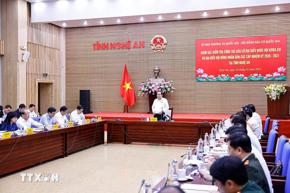 Chủ tịch Quốc hội Trần Thanh Mẫn, Chủ tịch Hội đồng Bầu cử quốc gia, phát biểu. (Ảnh: Doãn Tấn/TTXVN)