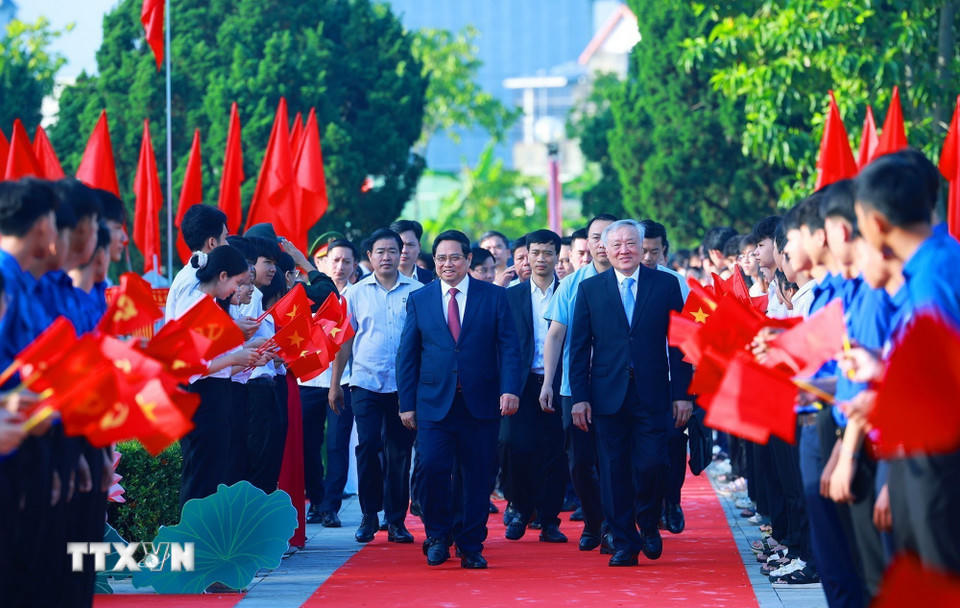 Thủ tướng Phạm Minh Chính đến dự Lễ kỷ niệm 120 năm Ngày sinh Thủ tướng Phạm Văn Đồng. (Ảnh: Dương Giang/TTXVN).