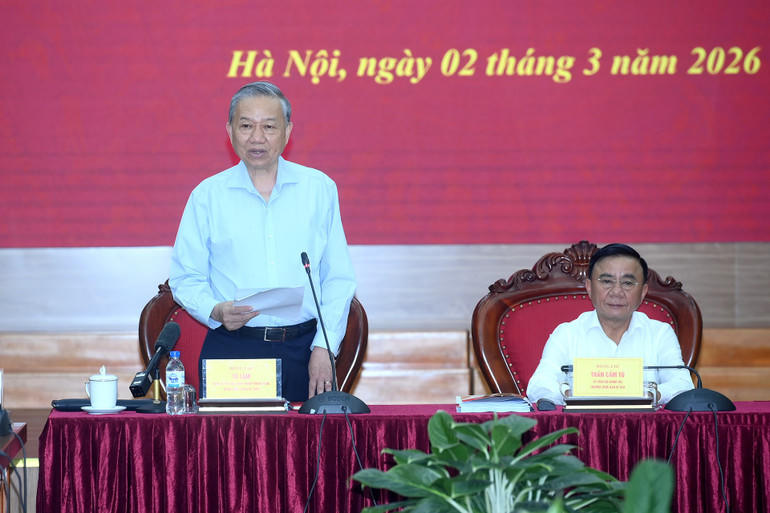 Tổng Bí thư Tô Lâm phát biểu tại cuộc làm việc với Ban Chính sách, Chiến lược Trung ương. (Ảnh: ĐĂNG KHOA)