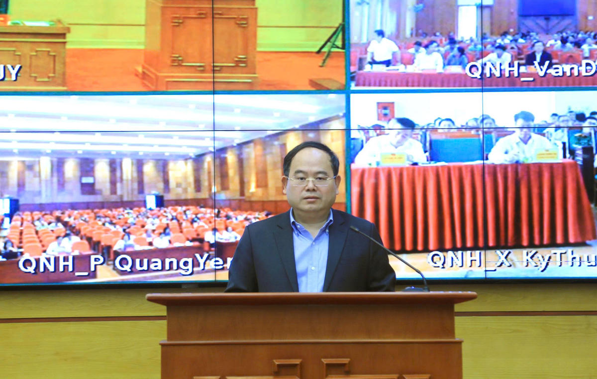 Bí thư Tỉnh ủy Quảng Ninh Quản Minh Cường phát biểu tại hội nghị.