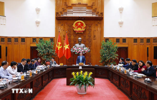 Thủ tướng Phạm Minh Chính chủ trì cuộc họp. (Ảnh: Dương Giang/TTXVN).