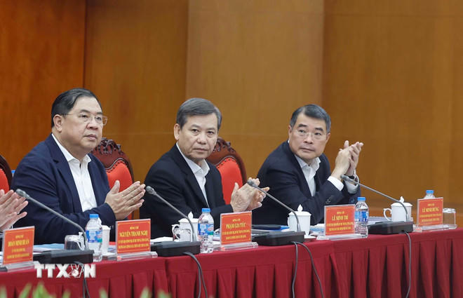 Các đại biểu tham dự buổi làm việc. (Ảnh: Thống Nhất/TTXVN).