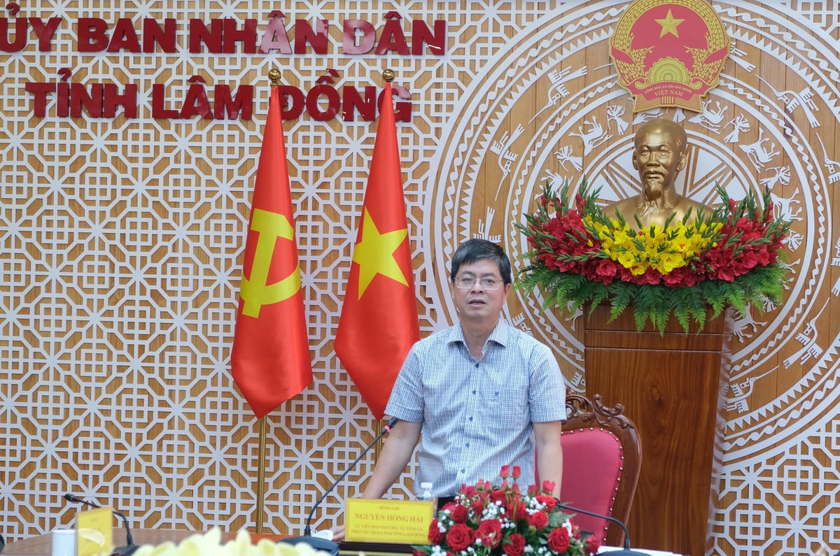 Ông Nguyễn Hồng Hải, Phó Chủ tịch UBND tỉnh Lâm Đồng, phát biểu chỉ đạo tại buổi làm việc. Ảnh X.H