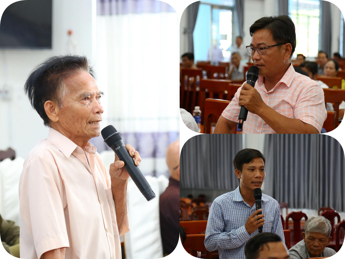 Cử tri các xã Vĩnh Phong, Vĩnh Thuận, Vĩnh Bình phát biểu ý kiến. (ảnh: Thanh Tiến)