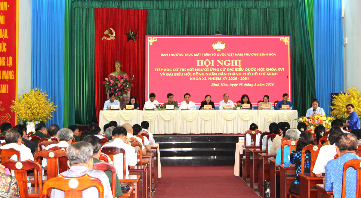 Quang cảnh Hội nghị tiếp xúc cử tri với các ứng cử viên đại biểu Quốc hội và đại biểu HĐND thành phố, nhiệm kỳ 2026-2031. Ảnh: Q.Đ.