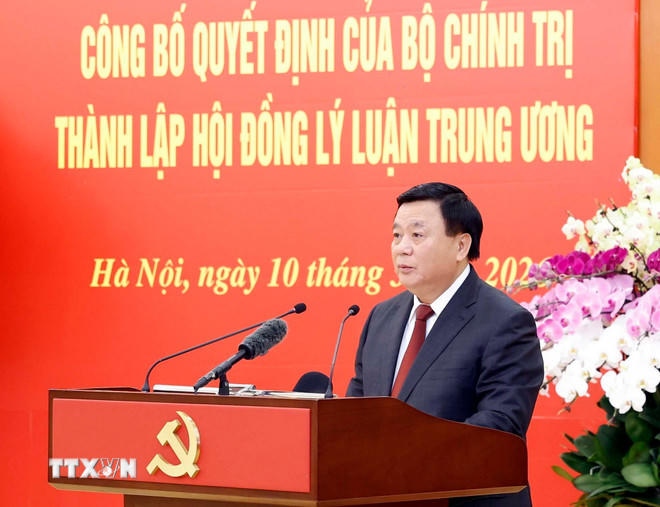 Đồng chí Nguyễn Xuân Thắng, Chủ tịch Hội đồng Lý luận Trung ương nhiệm kỳ 2026-2031 phát biểu. (Ảnh: Thống Nhất/TTXVN)