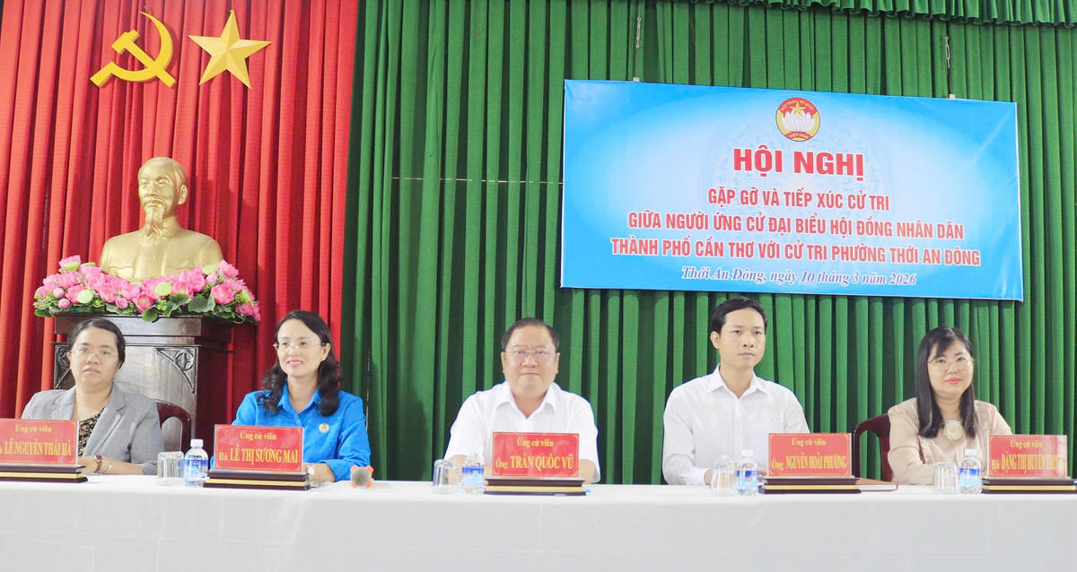 Các ứng cử viên tại buổi tiếp xúc cử tri phường Thới An Đông. 