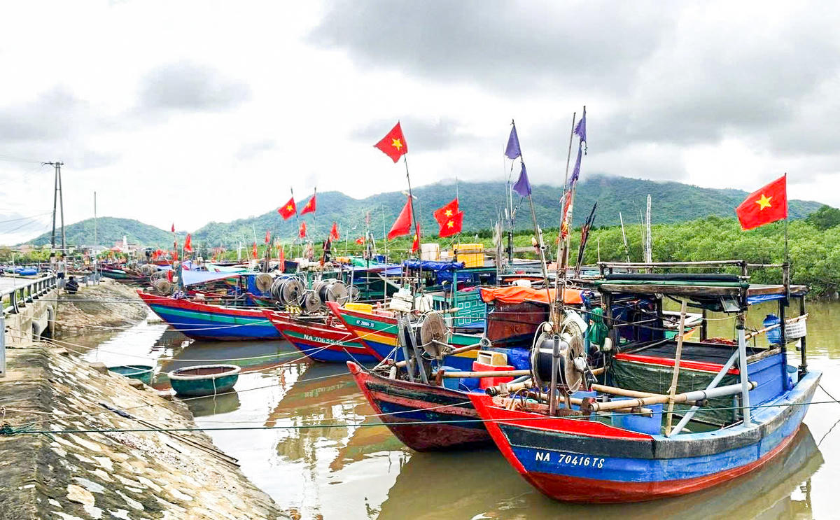 Nhiều tàu cá của ngư dân cập bến sau chuyến biển, chủ động sắp xếp thời gian để tham gia ngày hội bầu cử.