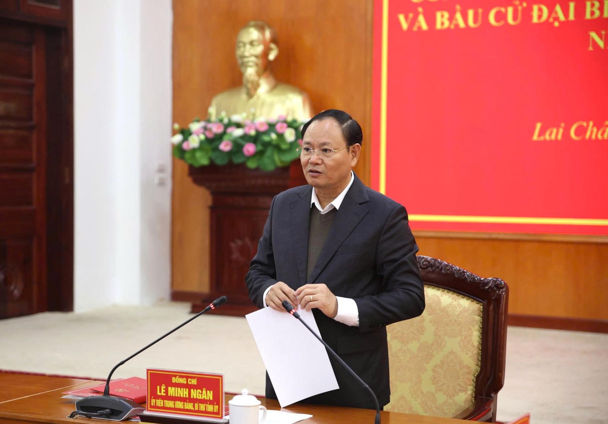 Bí thư Tỉnh ủy Lai Châu Lê Minh Ngân phát biểu kết luận. Ảnh: Cổng TTĐT tỉnh Lai Châu.