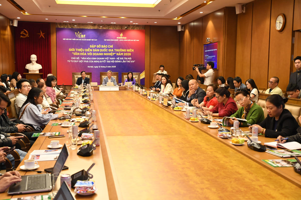 Toàn cảnh buổi họp báo thông tin về Diễn đàn Quốc gia thường niên “Văn hóa với Doanh nghiệp” năm 2026.