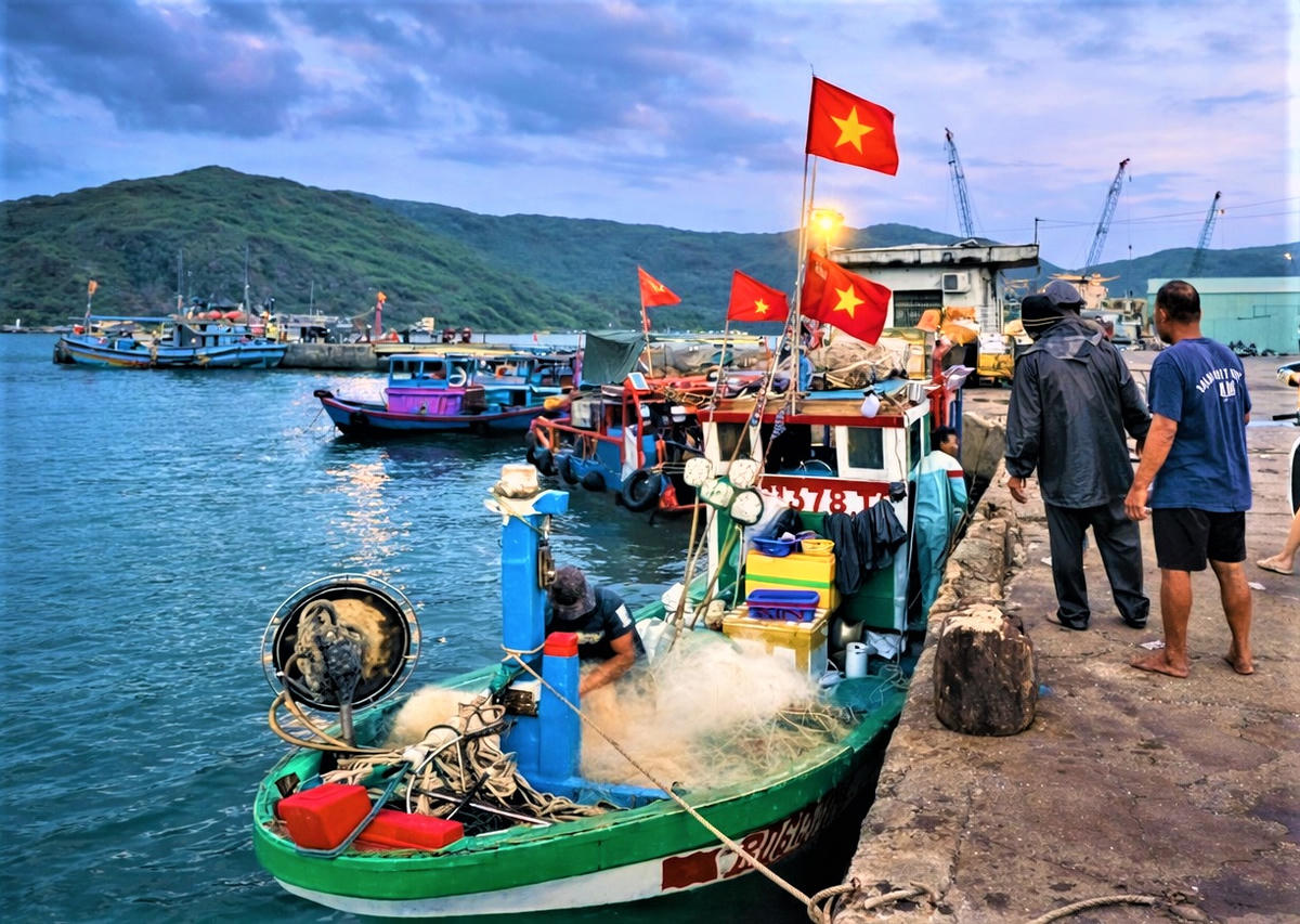 Ngư dân tỉnh Gia Lai tranh thủ sắp xếp chuyến biển để kịp trở về tham gia bầu cử. Ảnh: Đình Sang.