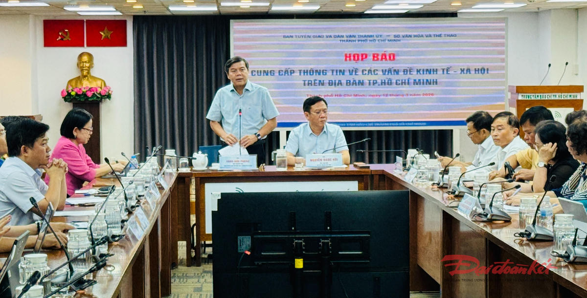 Quang cảnh buổi họp báo cung cấp thông tin kinh tế - xã hội TP Hồ Chí Minh chiều 12/3. Ảnh: Hồng Phúc.