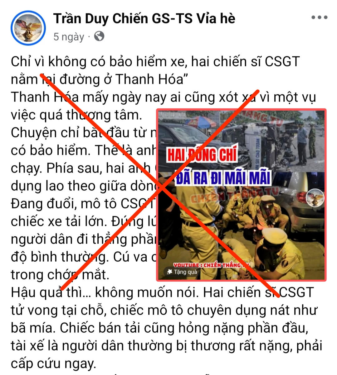 Tài khoản Facebook 'Trần Duy Chiến GS-TS Vỉa hè' đăng tải lên trang cá nhân không chính xác. Ảnh: PV chụp màn hình