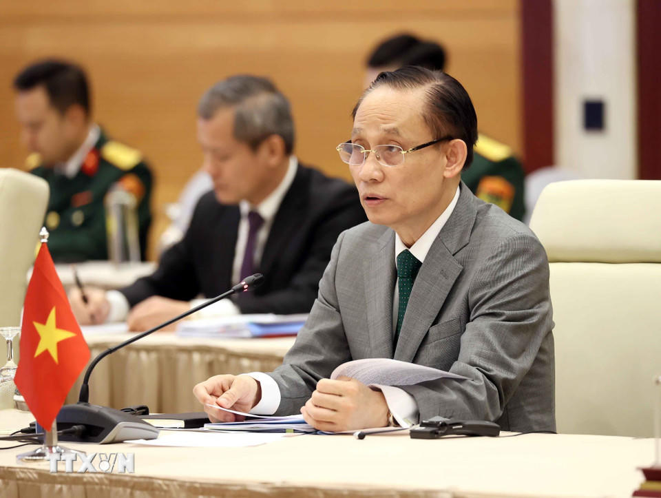 Bộ trưởng Bộ Ngoại giao Lê Hoài Trung phát biểu tại hội nghị. (Ảnh: An Đăng/TTXVN).