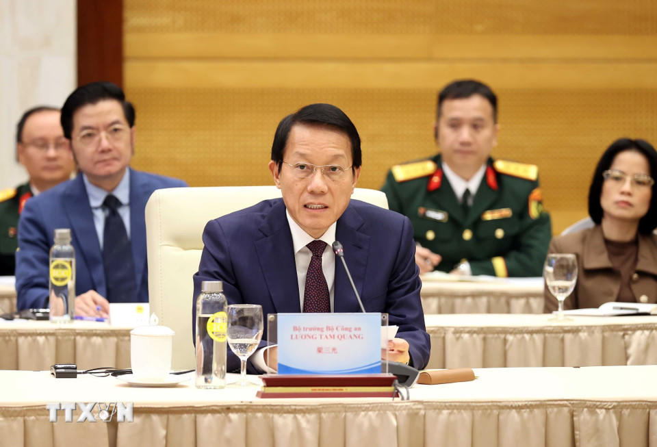 Đại tướng, Bộ trưởng Bộ Công an Lương Tam Quang phát biểu tại hội nghị. (Ảnh: An Đăng/TTXVN).