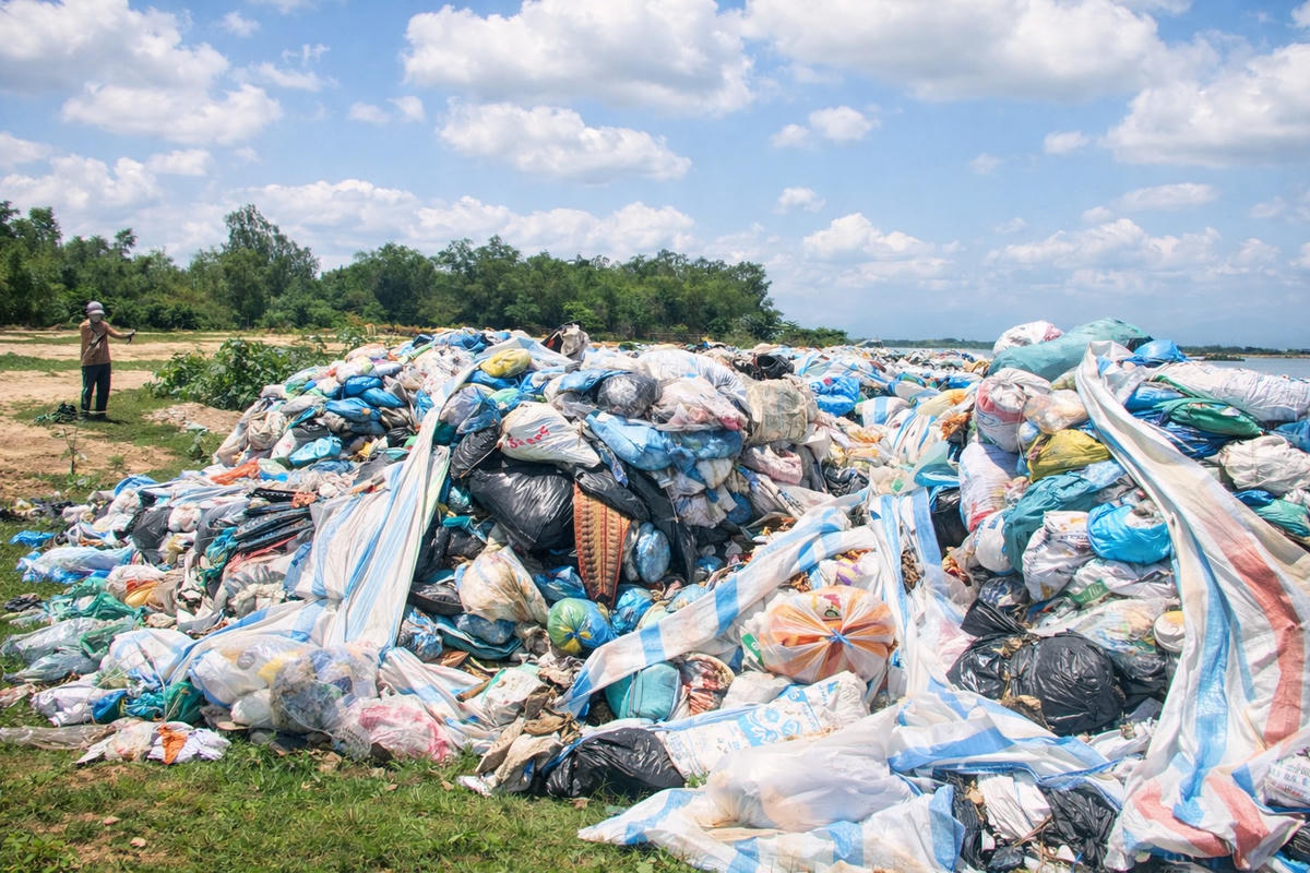 Rác thải bốc mùi thôi thối ở thôn Mỹ Phước. Ảnh: Tấn Thành.