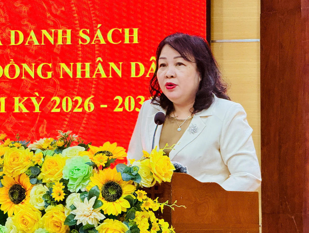 Phó Bí thư Thường trực Tỉnh ủy Cao Thị Hòa An phát biểu. Ảnh: Thanh Nga.