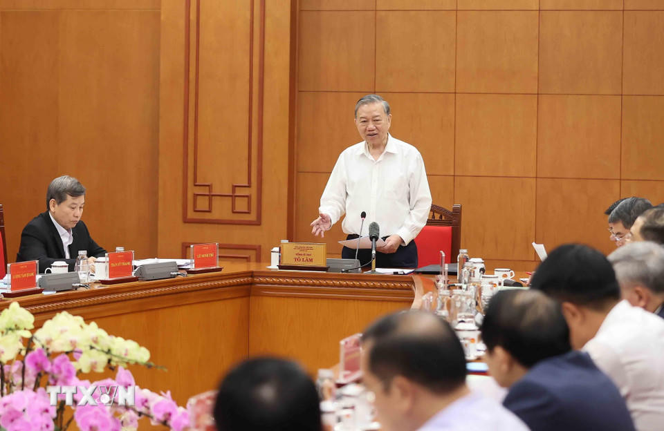 Tổng Bí thư Tô Lâm, Trưởng Ban Chỉ đạo Trung ương về phòng, chống tham nhũng, lãng phí, tiêu cực phát biểu. (Ảnh: An Đăng/TTXVN)