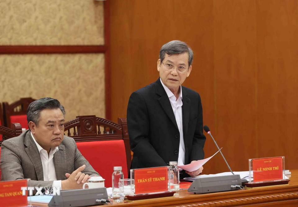 Đồng chí Lê Minh Trí, Ủy viên Bộ Chính trị, Bí thư Trung ương Đảng, Trưởng Ban Nội chính Trung ương, Phó Trưởng Ban Thường trực Ban Chỉ đạo Trung ương về phòng, chống tham nhũng, lãng phí, tiêu cực phát biểu. (Ảnh: An Đăng/TTXVN)