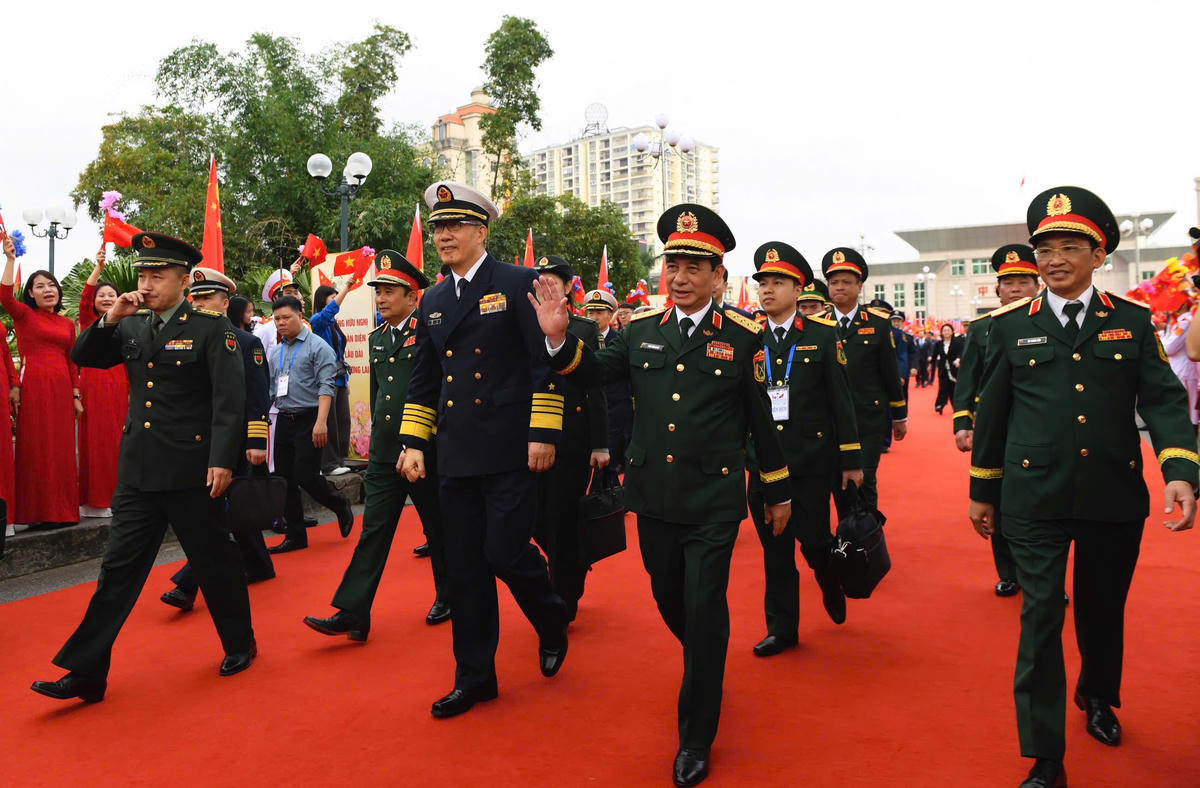 Đại tướng Phan Văn Giang, Bộ trưởng Bộ Quốc phòng chủ trì lễ đón Thượng tướng Đổng Quân, Bộ trưởng Bộ Quốc phòng Trung Quốc. Ảnh: Mỹ Hạnh