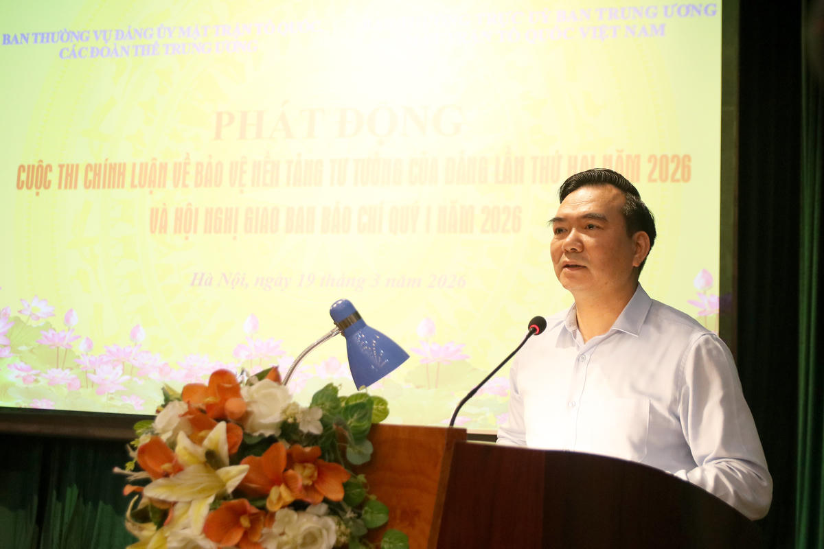 Trưởng Ban Tuyên giáo và Dân vận Đảng ủy MTTQ, các đoàn thể Trung ương&nbsp;Nguyễn Minh Chung phát biểu tại lễ phát động.