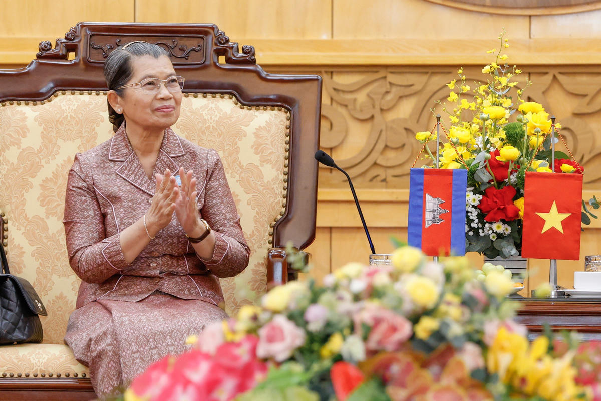Bà Men Sam An - Phó Chủ tịch Đảng Nhân dân Campuchia, Chủ tịch Hội đồng Quốc gia Mặt trận Đoàn kết Phát triển Tổ quốc Campuchia, Chủ tịch Hội Hữu nghị Campuchia - Việt Nam. Ảnh: Quang Vinh.