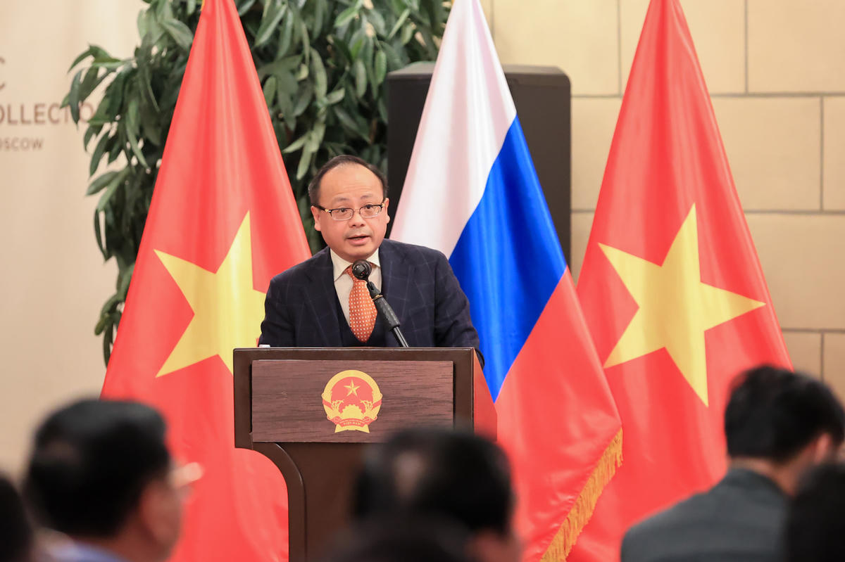 Chủ tịch Liên hiệp Các tổ chức người Việt Nam tại Liên bang Nga Đỗ Xuân Hoàng phát biểu - Ảnh: VGP/Nhật Bắc.