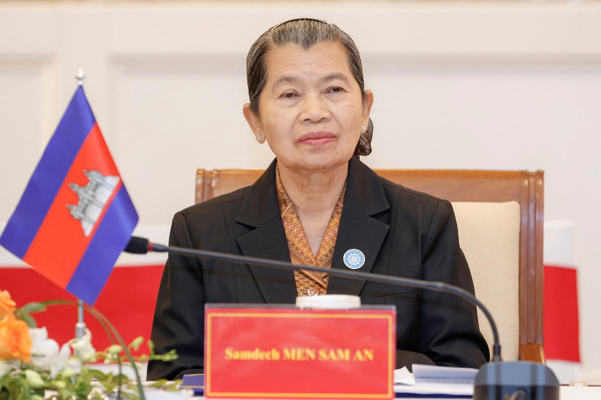 Bà Men Sam An - Phó Chủ tịch Đảng Nhân dân Campuchia, Chủ tịch Hội đồng Quốc gia Mặt trận Đoàn kết Phát triển Tổ quốc Campuchia, Chủ tịch Hội Hữu nghị Campuchia - Việt Nam tại Hội đàm. Ảnh: Quang Vinh.