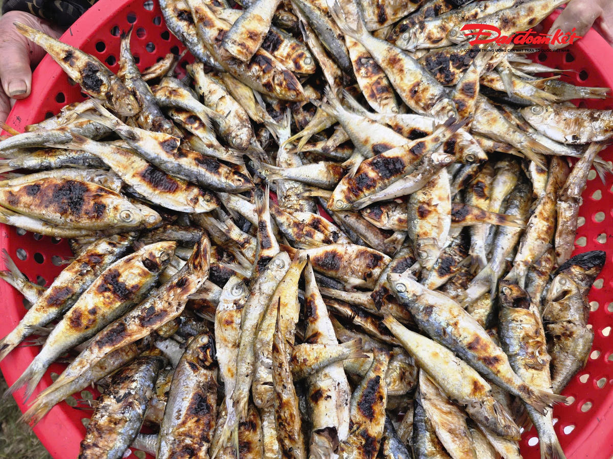 Cá trích nướng bán ngay tại bờ biển dao động từ 50.000–60.000 đồng/kg. Ảnh: ĐB
