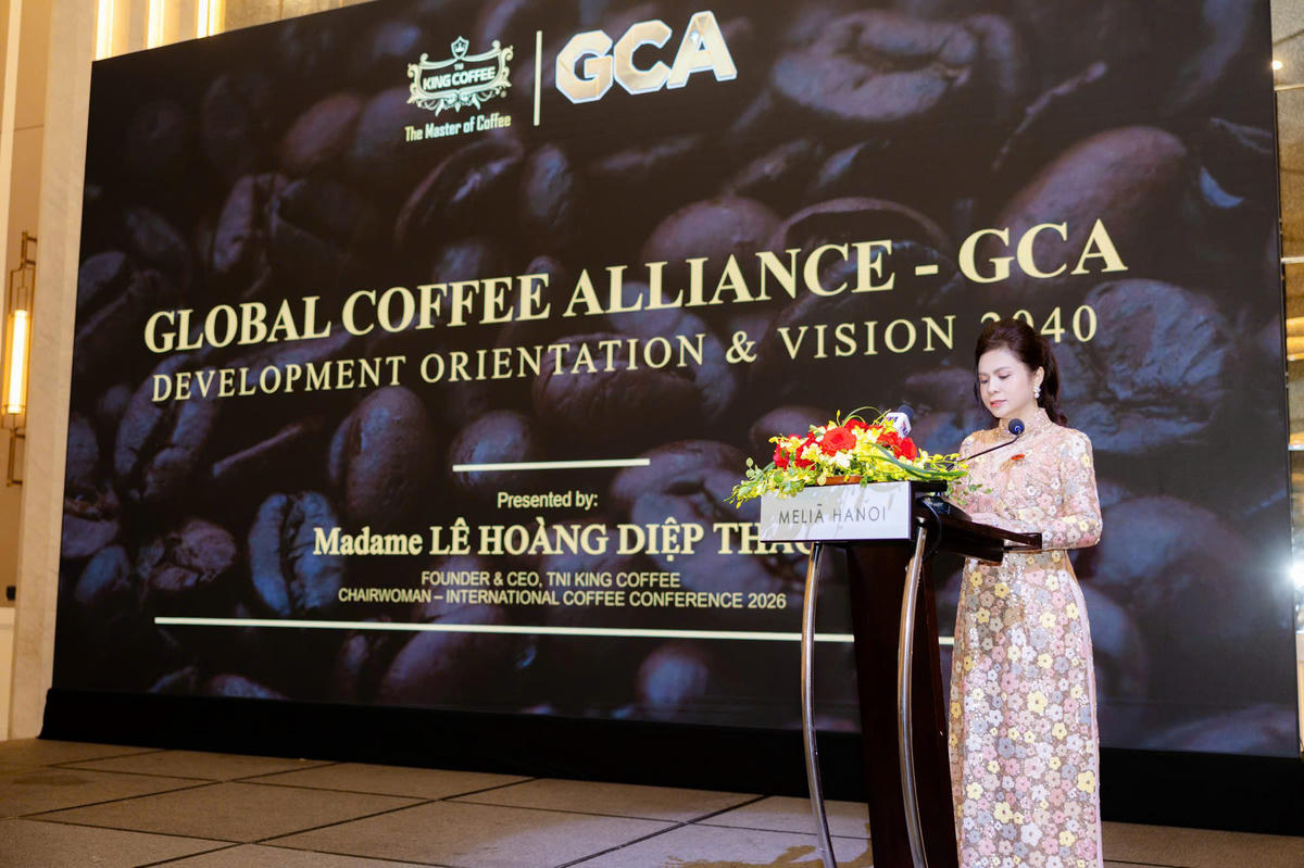 Bà Lê Hoàng Diệp Thảo - nhà Sáng lập kiêm Tổng giám đốc TNI King Coffee phát biểu