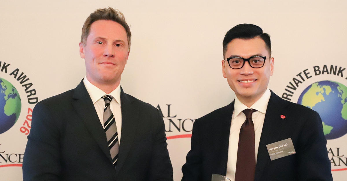 Techcombank vừa được Global Finance trao giải Ngân hàng Private Banking tốt nhất Việt Nam năm 2026. Ảnh: TCB.