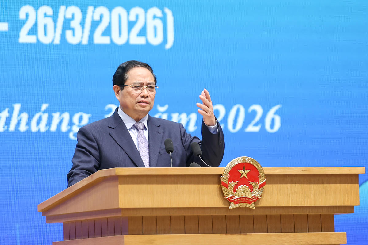 Thủ tướng Phạm Minh Chính phát biểu tại buổi gặp mặt. Ảnh: Nhật Bắc