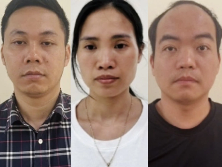  Từ trái qua phải, các bị can:  Khúc Minh Vũ, Lê Thị Toan và Đỗ Mạnh Hoàng. Ảnh: BCA