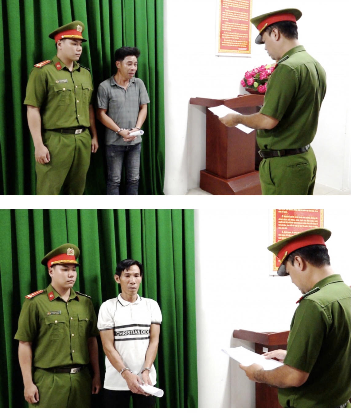 Cơ quan công an công bố quyết định bắt tạm giam Nguyễn Ngọc Thắng, Trần Anh Tuấn. Ảnh: Văn Nhất